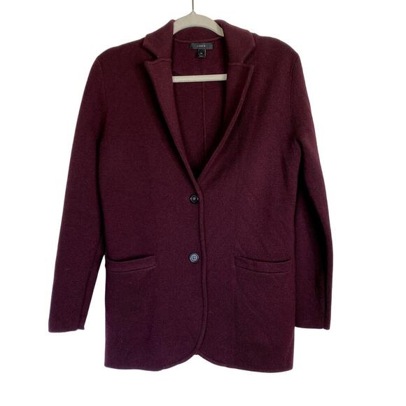 J. CREW Merino Wool Sweater Blazer Burgundy Maroon Knit Size XS F4493 Autumn - Picture 2 of 7